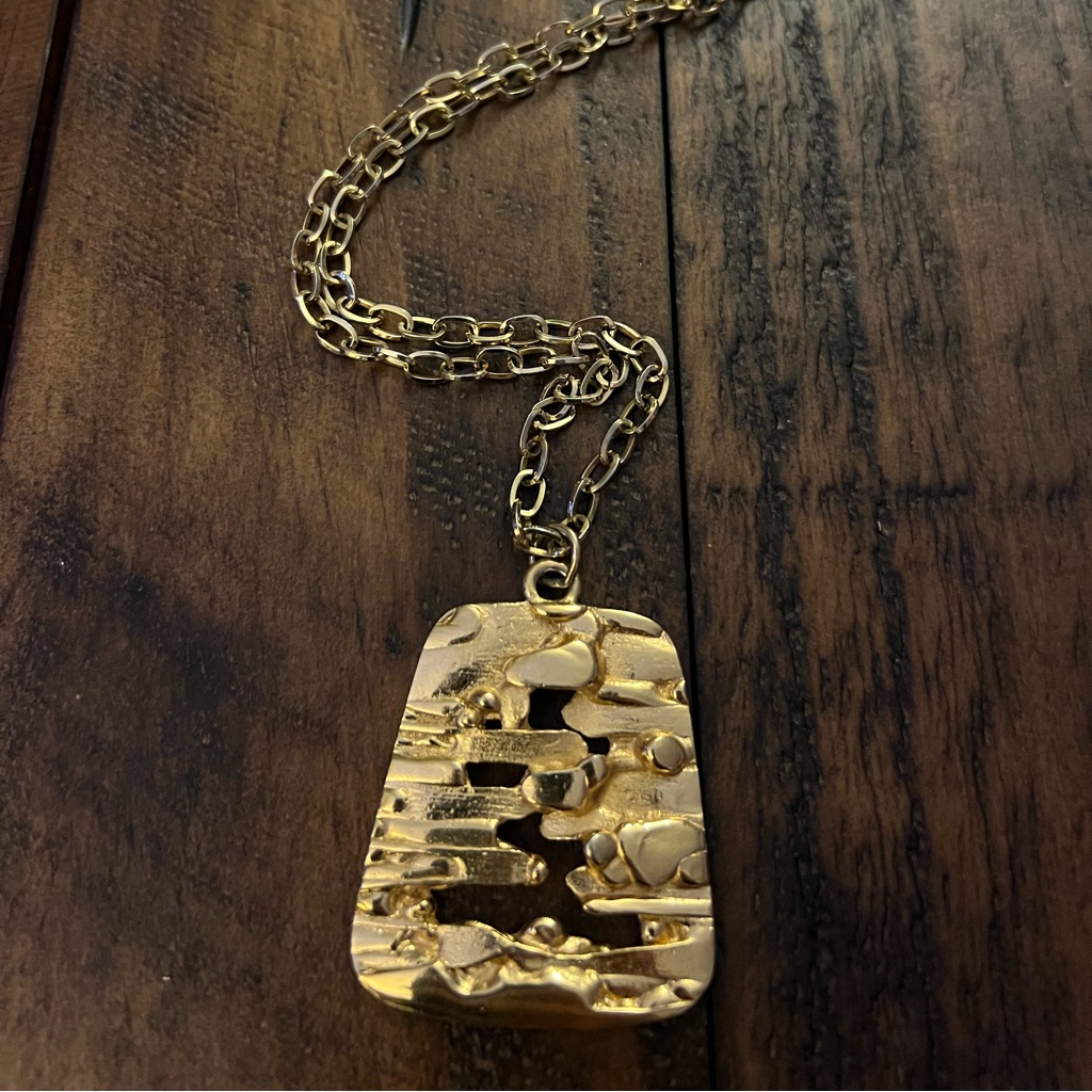 Vintage Trifari Brutalist Style Goldtone Pendant Necklace 80s Maximalist